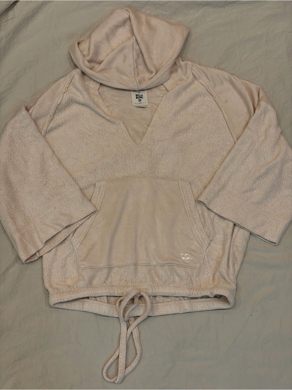Billabong Light Cream Terry V‑Neck Hooded Pullover